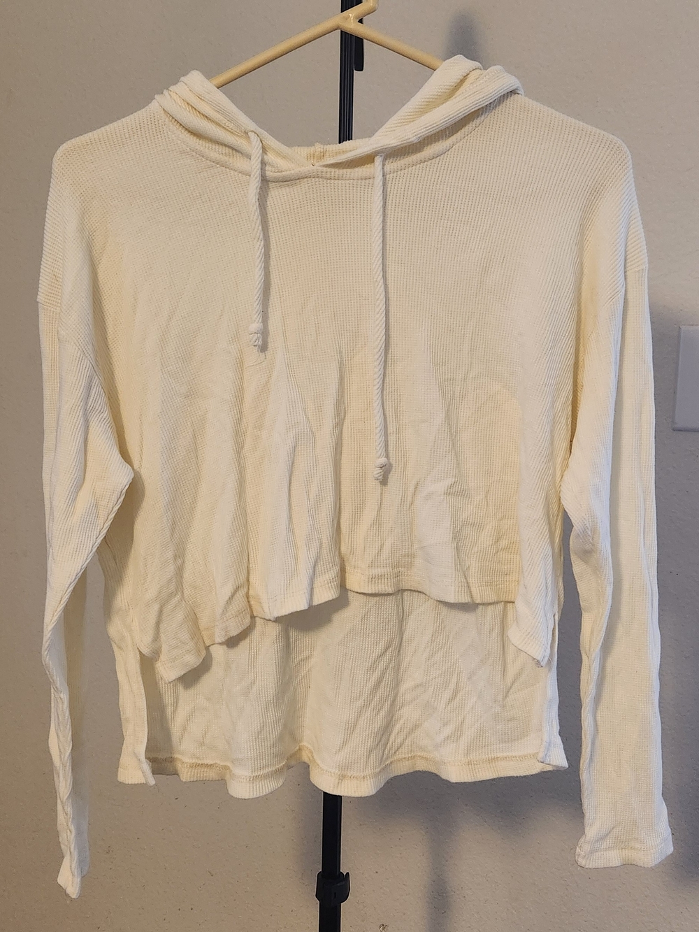 Heart Hips Off-White Cropped Waffle Hooded Pullover